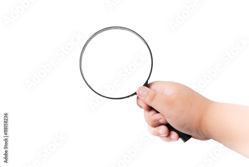 Magnifier in hand isolated