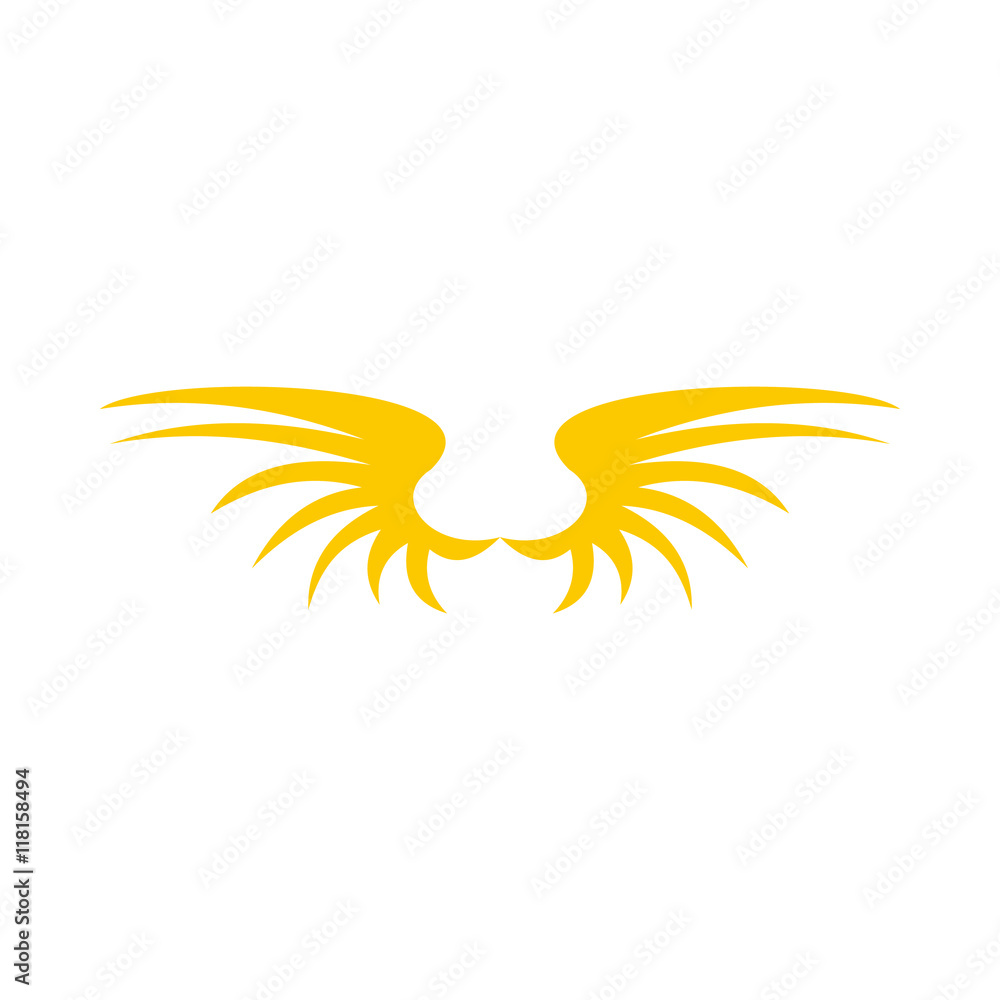 Two yellow wing birds icon in flat style isolated on white background. Flying symbol Two yellow wing birds icon in flat style isolated on white background. Flying symbol