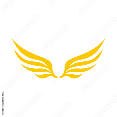 Two yellow wing icon in flat style isolated on white background. Flying symbol