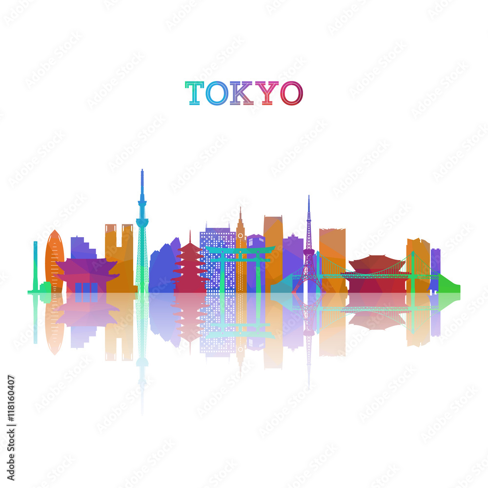 Tokyo skyline silhouete in geometric style. Japan symbol for your design. Vector illustration.