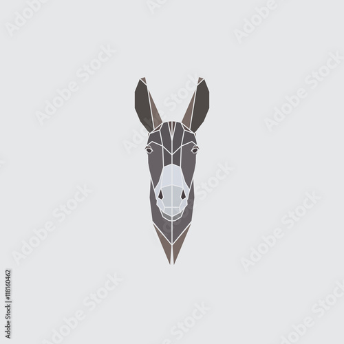 Multicolor head donkey on gray background. Polygonal style. Vector illustration.