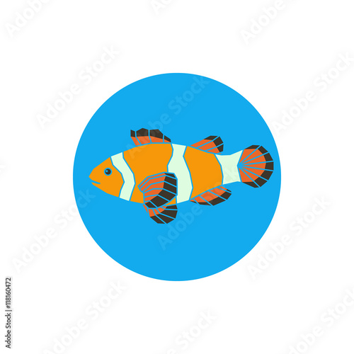 Polygonal illustration of vector parrot-fish on blue background.