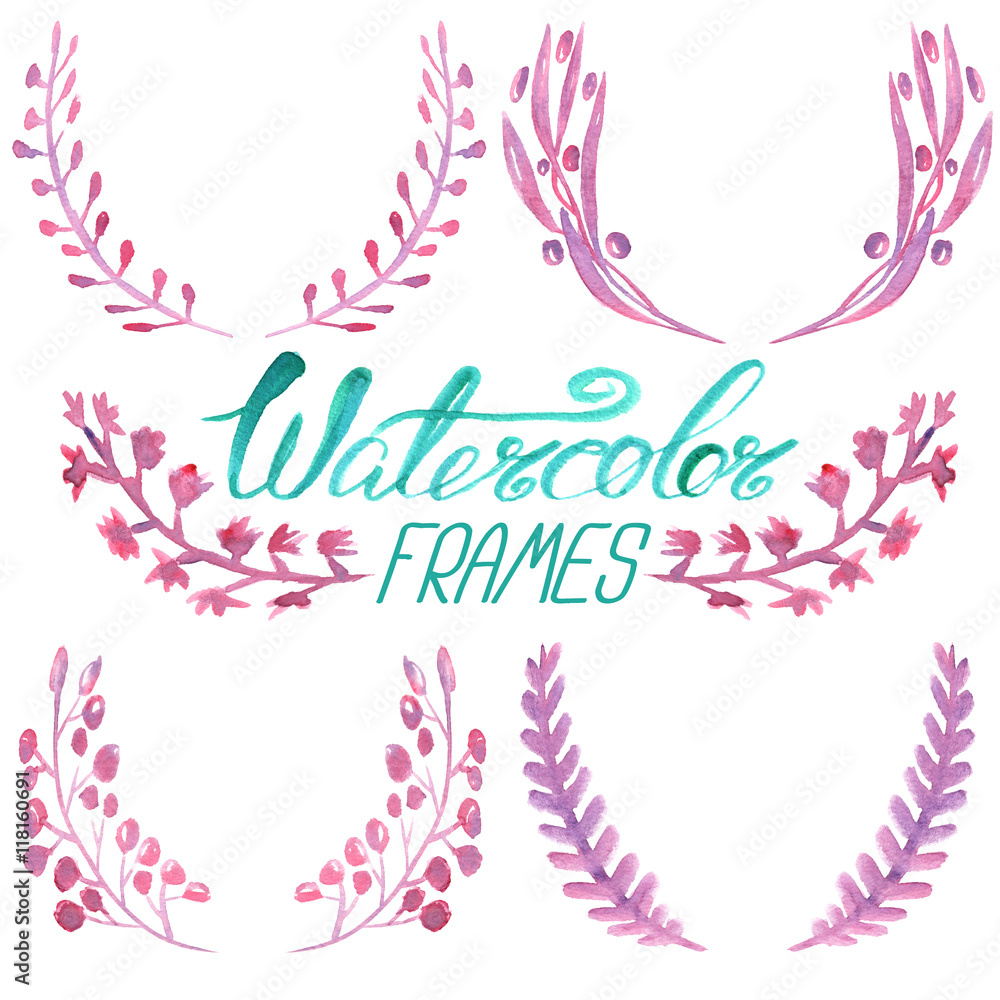 Set of watercolor floral frames