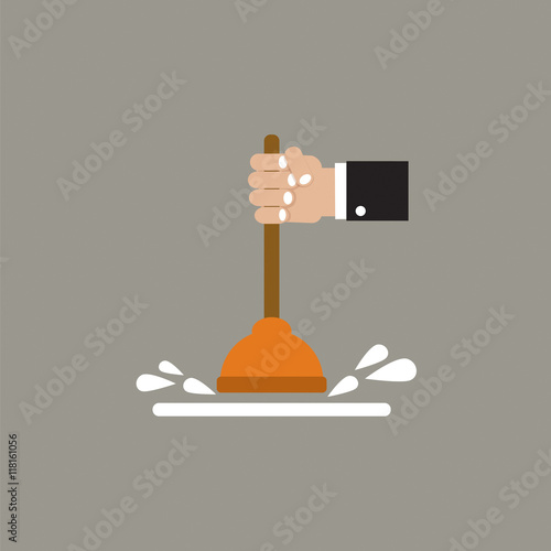 Plunger In Man's Hand Graphic Vector Illustration