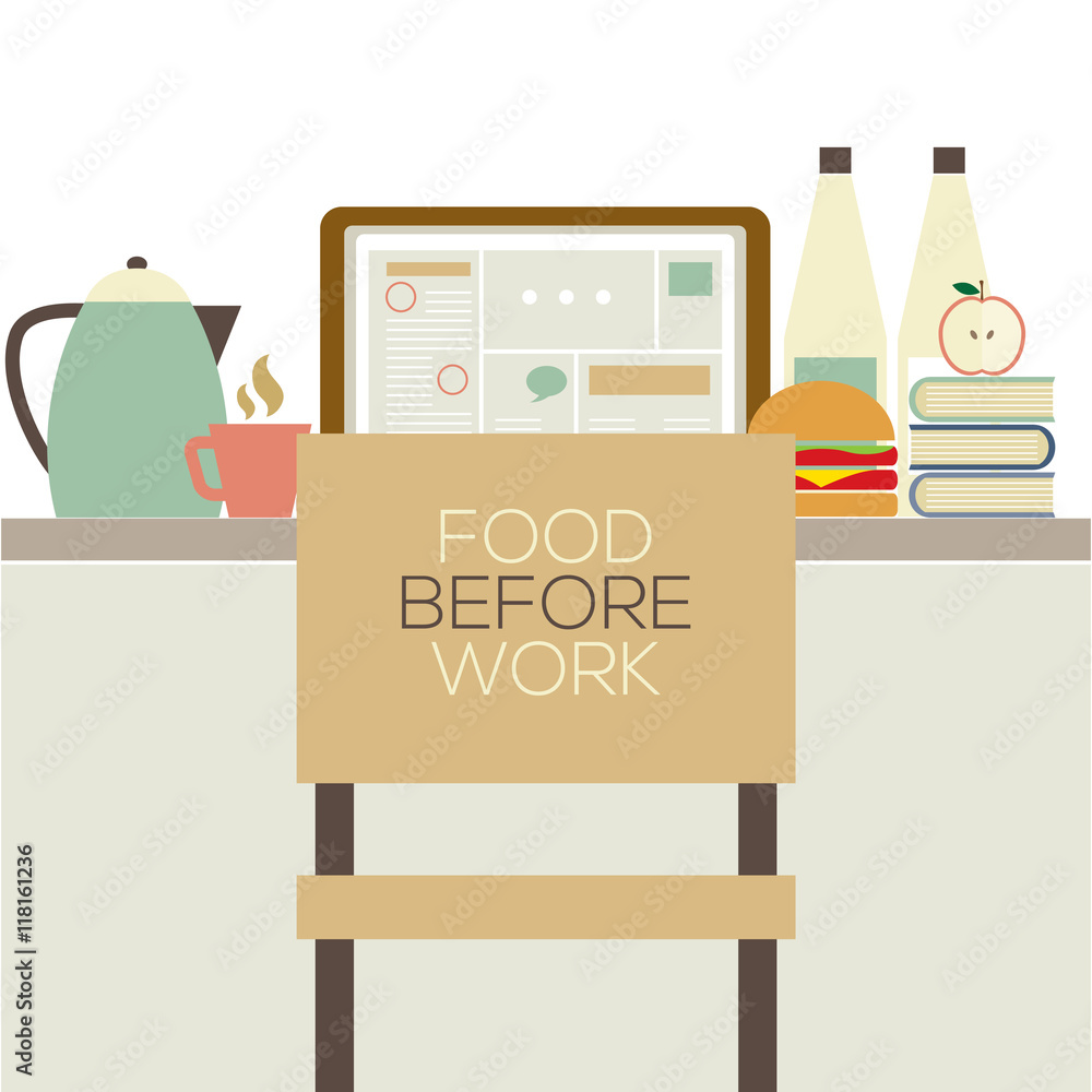 Food On The Table For Worker Health Concept Vector Illustration Food On The Table For Worker Health Concept Vector Illustration