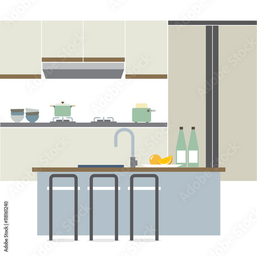 Modern Flat Design Kitchen Interior Vector Illustration