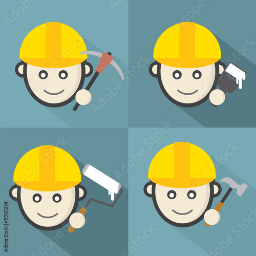 Flat Design Engineer Icon With Long Shadow Effect Vector Illustration