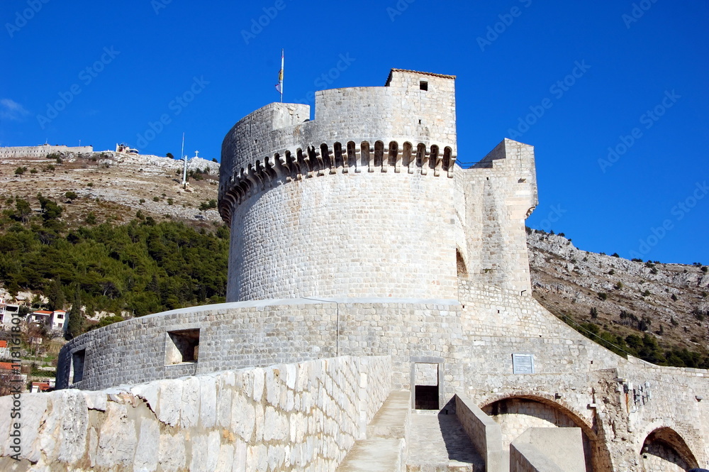 Medieval tower on city walls of Dubrovnik, Croatia