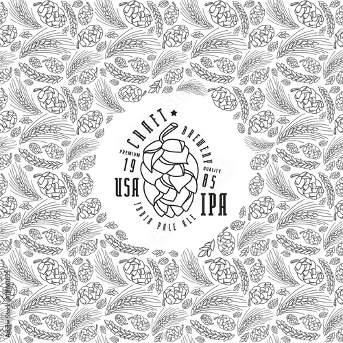 Malt and cone hop pattern. Craft beer brewery label