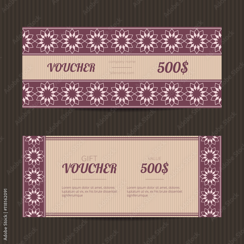 Vector illustration of gift voucher template collection. Elegant voucher tickets. Voucher sale coupon.
