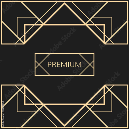 Vector geometric frame in Art Deco style. Square vector abstract element for design. Light golden vector frame.