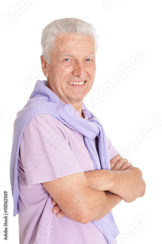 happy senior man in shirt