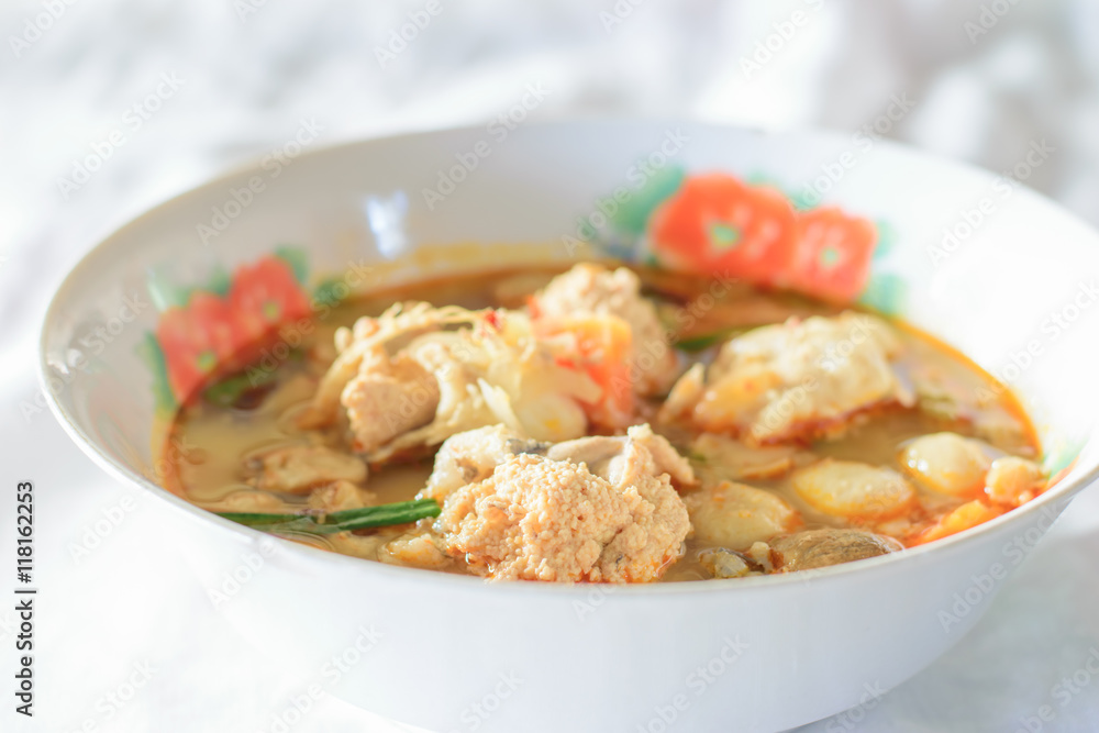 Spicy fish eggs soup