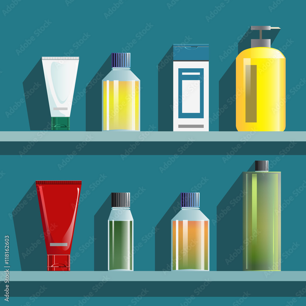 shampoo bottles on shelf shampoo bottles on shelf