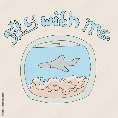 airplane window hand drawn