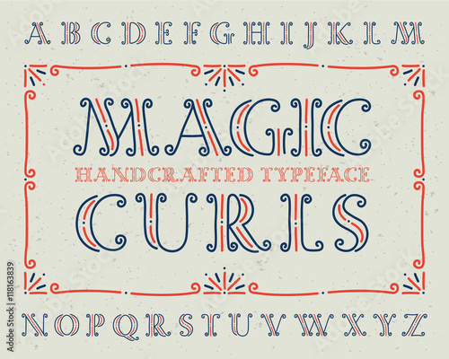 Vintage decorative hand made font "Magic curls" with ornate frame