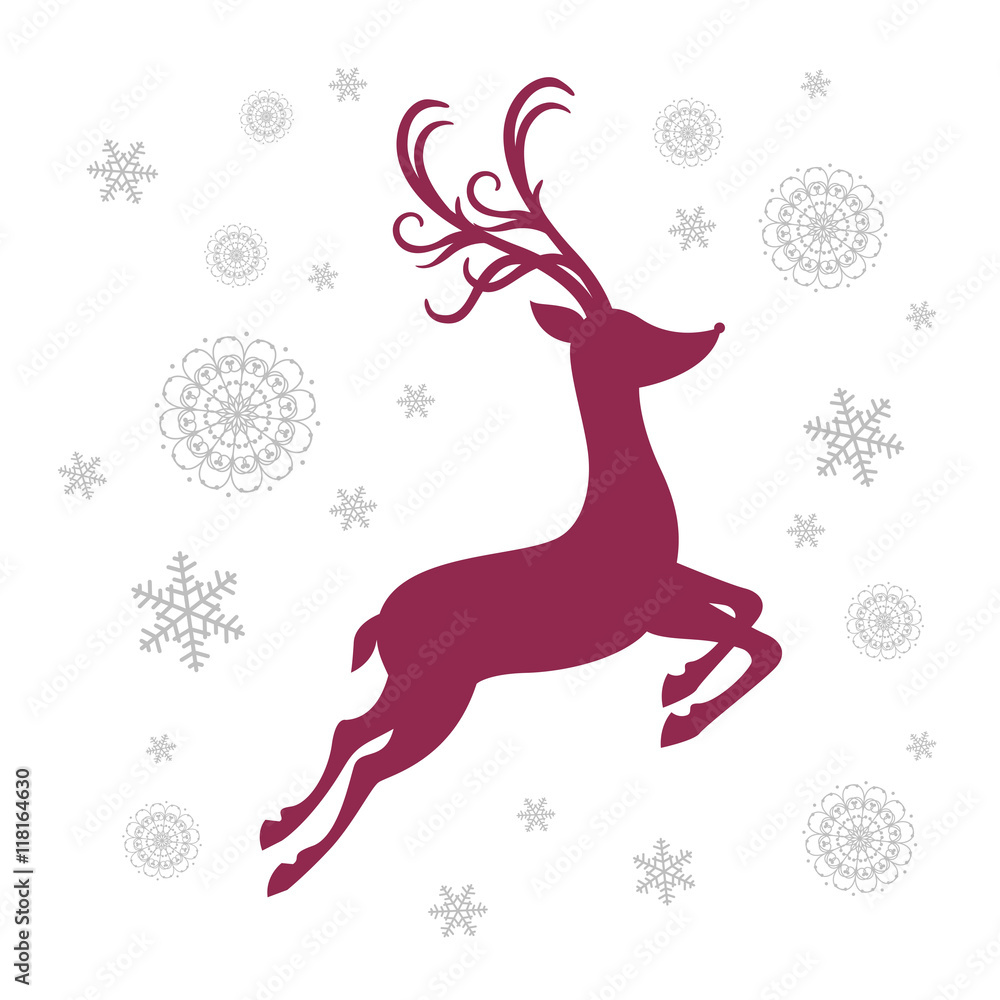 Vector Illustration of a Christmas Greeting Card with Reindeer Silhouette Vector Illustration of a Christmas Greeting Card with Reindeer Silhouette