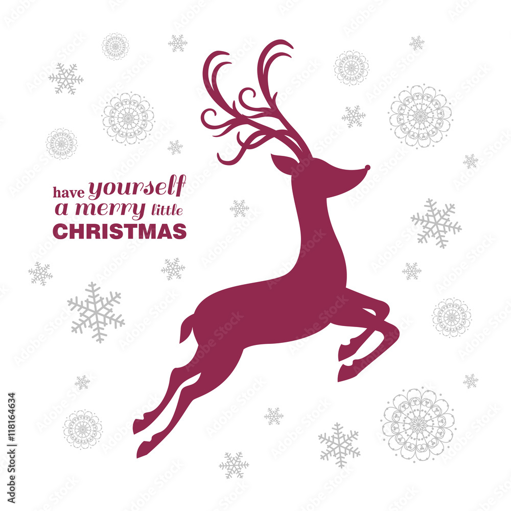 Vector Illustration of a Christmas Greeting Card with Reindeer Silhouette Vector Illustration of a Christmas Greeting Card with Reindeer Silhouette