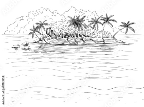 Hand drawn tropical island.