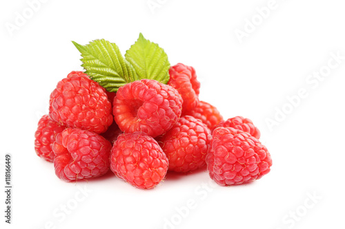 Red raspberries isolated on a white