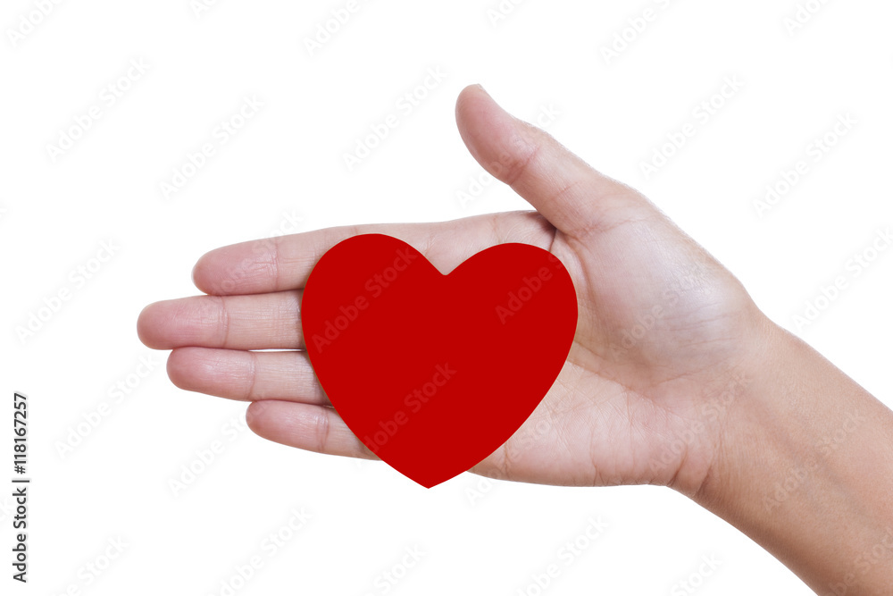 hand holding a red heart on white background hand holding a red heart on white background