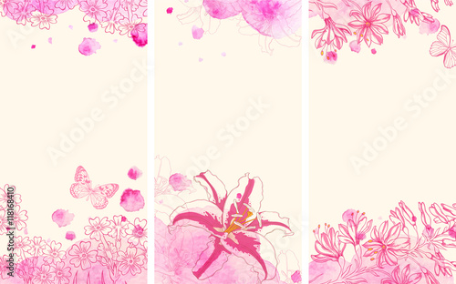 Vertical floral banners with flowers