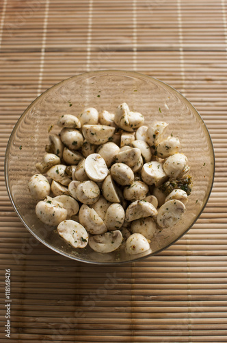 seasoned baked sliced mushrooms in the dish