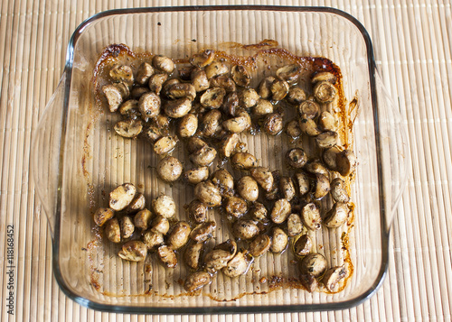 seasoned sliced mushrooms in the dish