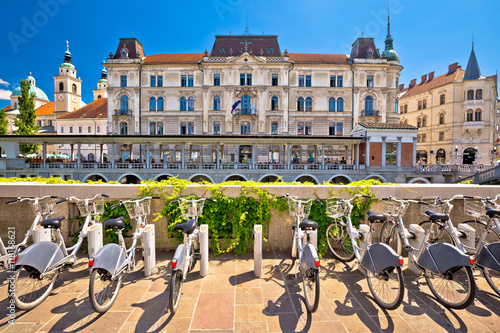 Ljubljana architecture and tourist bikes