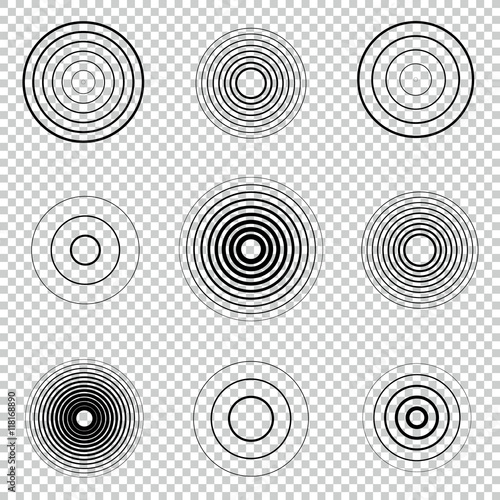Radar screen concentric circle element set. Sound wave. Circle spin target. Radio station signal.