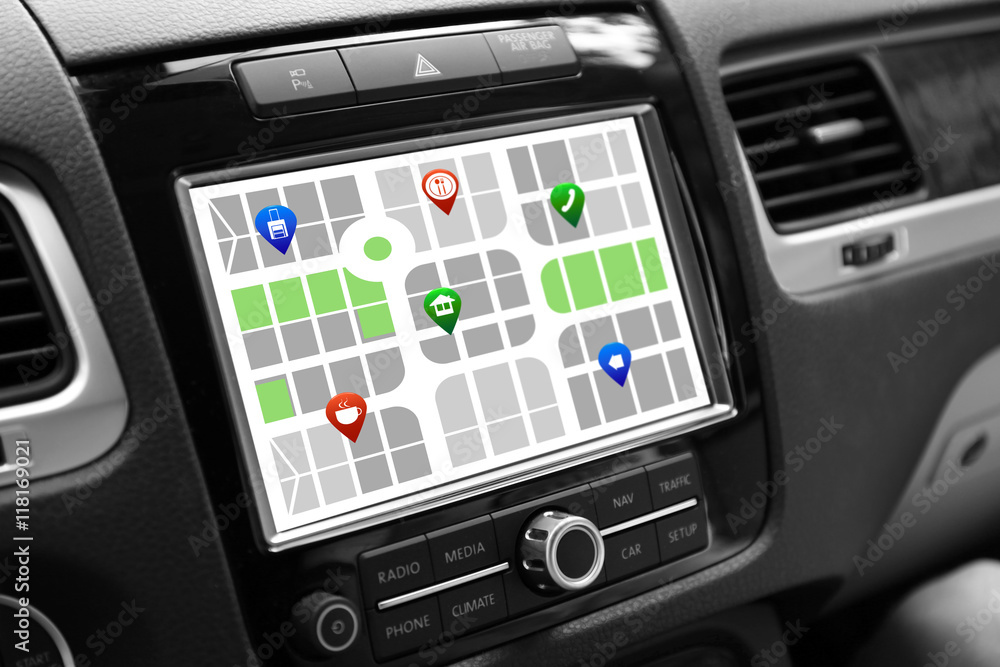 GPS navigation system in car. Modern technology concept. GPS navigation system in car. Modern technology concept.