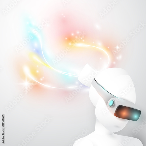 Robot using Virtual reality Headset and Lighting out back head. photo