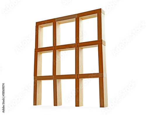 Wood block tower on white background