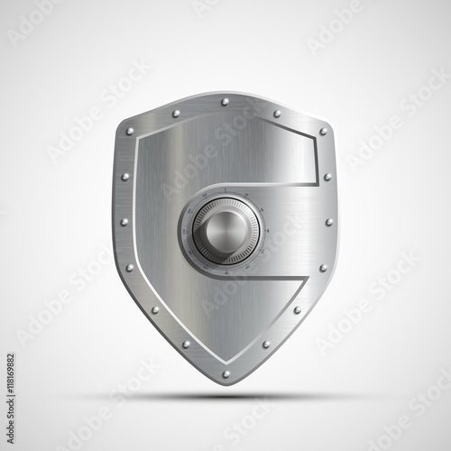 Icon metal safe in the form of a shield. Bank deposit. Stock vec