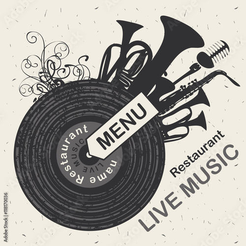 banner for menu restaurant with live music patterned vinyl and musical instruments