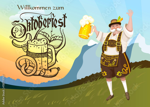 Oktoberfest. A truly German national costume with a beer amid th