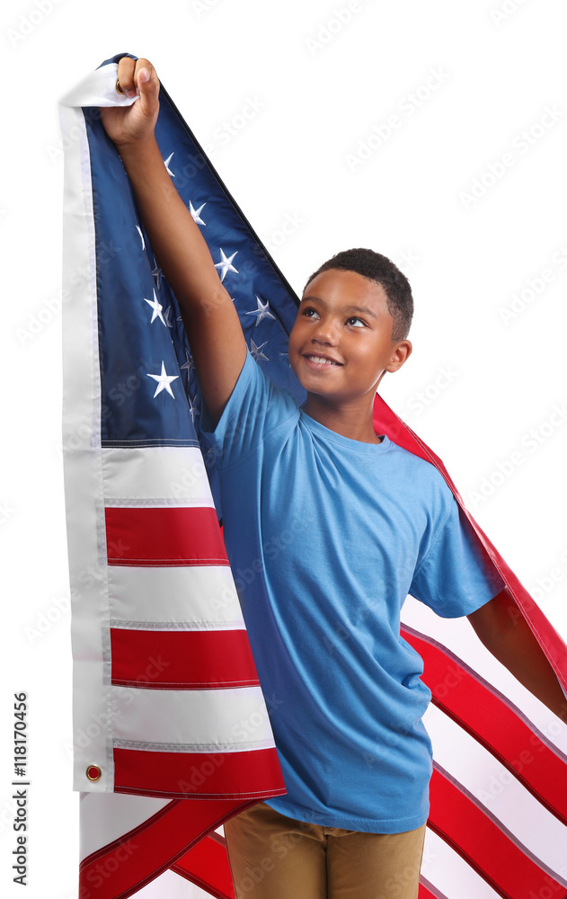 Boy holding American flag, isolated on white Stock Photo | Adobe Stock