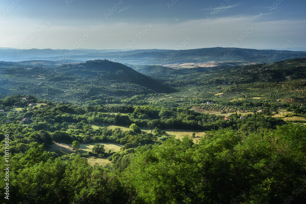 Panoramic view of the small town Montegiovi in Tuscany, Italy.
