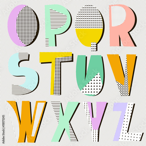 Modern alphabet in geometric memphis style. Trendy retro style type. Vector Illustration