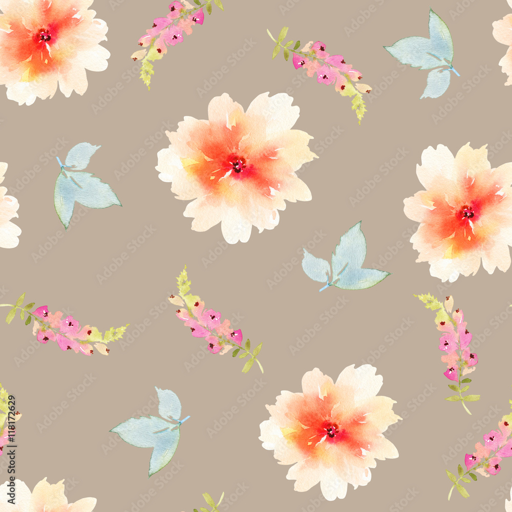 Fototapeta premium Seamless pattern with flowers watercolor
