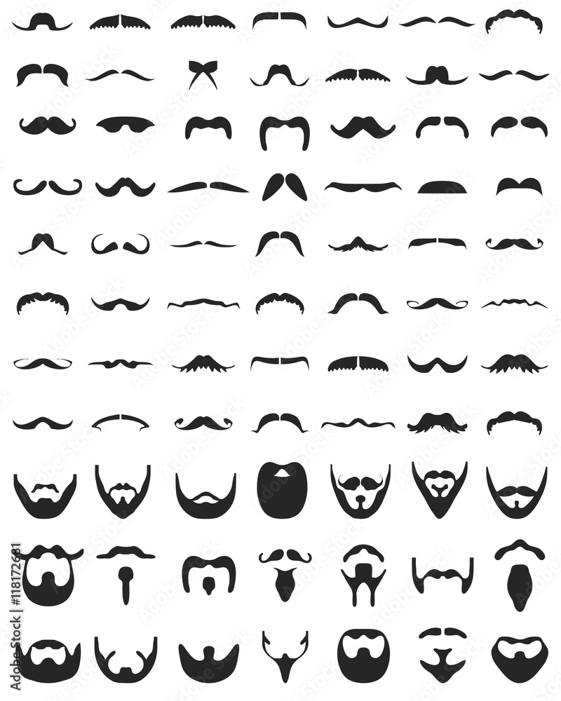 Beard with moustache or mustache, vector icons set