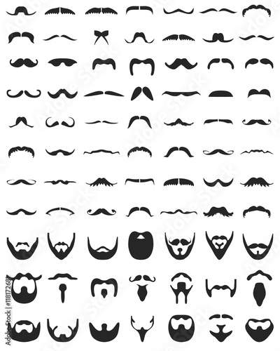 Beard with moustache or mustache  vector icons set