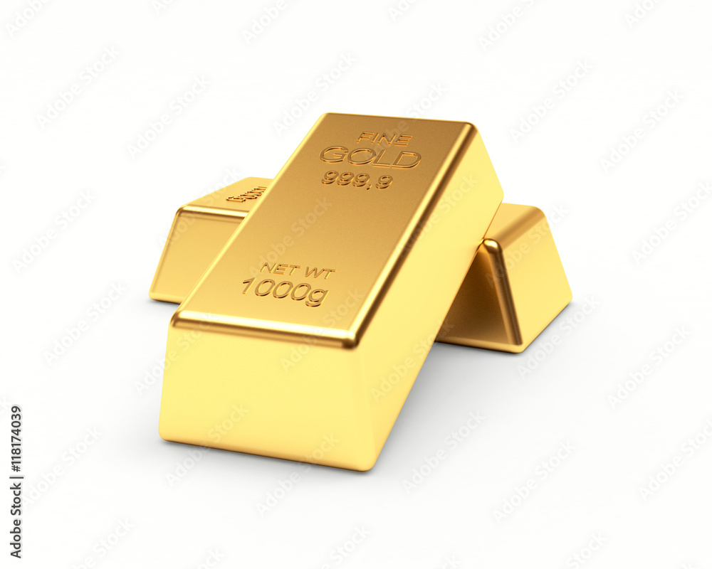 Banking concept. Two golden bars isolated on a white background. 3d illustration. Banking concept. Two golden bars isolated on a white background. 3d illustration.