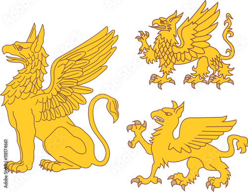 Set of heraldic griffins