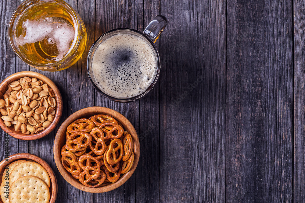 Beer with Pretzels, Crackers and Nuts. Beer with Pretzels, Crackers and Nuts.