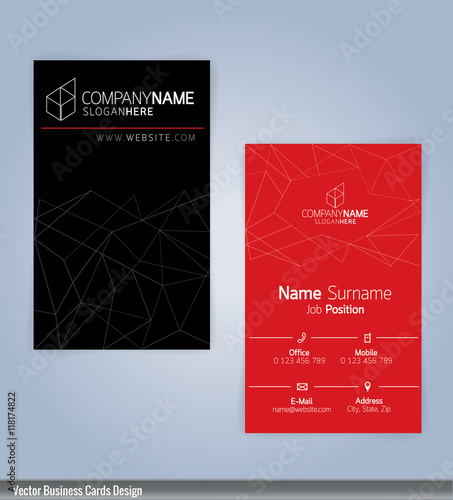 Red and Black modern business card template  vertical  Illustration Vector 10