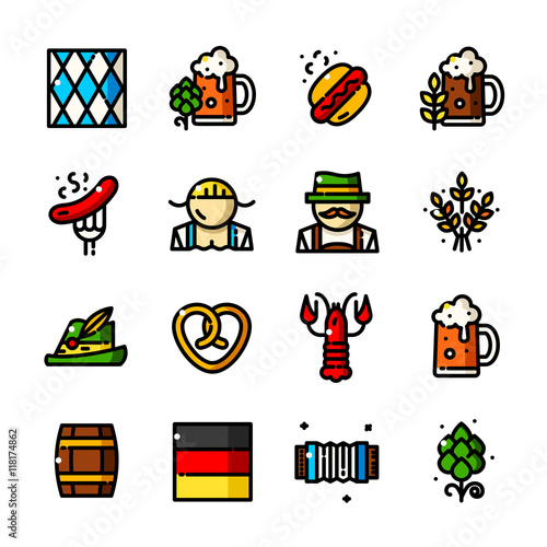 Thin line Oktoberfest icons vector illustration