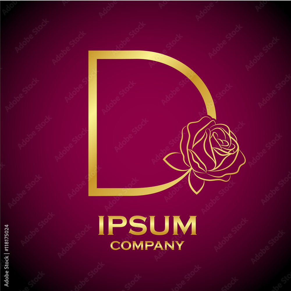Letter D logo,Rose Flower Gold, beauty and fashion logo Letter D logo,Rose Flower Gold, beauty and fashion logo