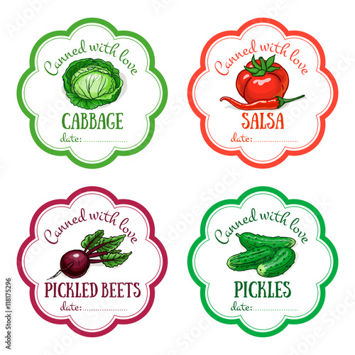Set of vector labels with hand drawn vegetable. Templates for de