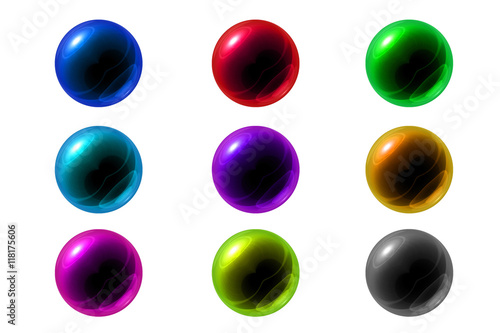 Isolated set of colorful glass ball with reflection in various color on white background